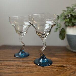 2 Margarita Glasses Libbey Z Stem Blue